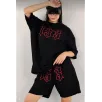 Kadın Unisex Nakış İşlemeli Şort Takım - Siyah Kadın Unisex Nakış İşlemeli Şort Takım - Siyah