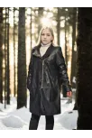 Kadın Uzun Kollu Hakiki Deri Ceket - Siyah