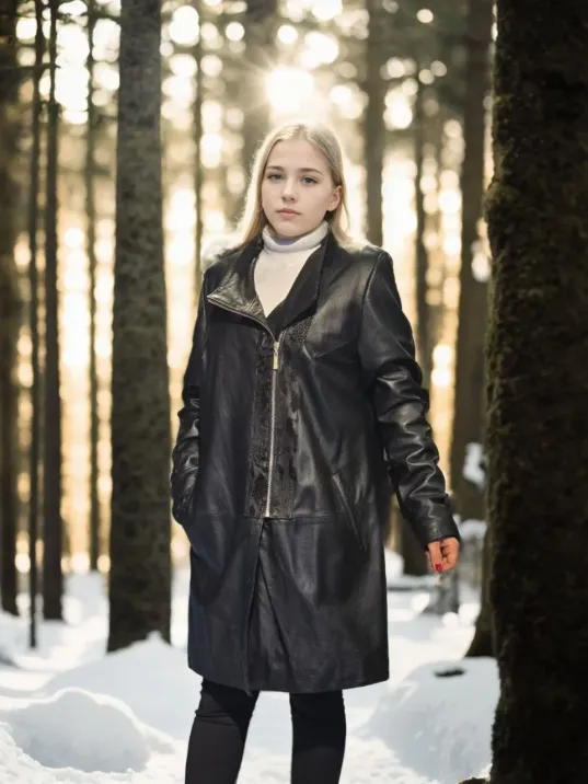 Kadın Uzun Kollu Hakiki Deri Ceket - Siyah