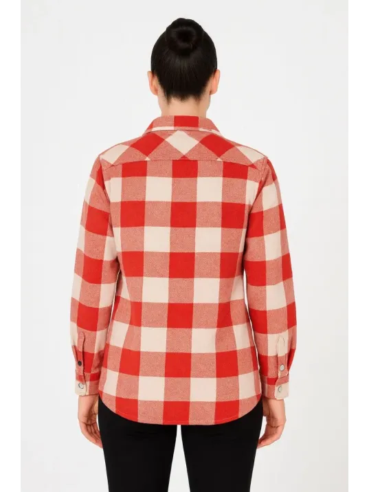 Kadın Oduncu Gömlek – Uzun Kollu, Şardonlu Kumaş, Kırmızı Beyaz Kareli Desen, Regular Fit, Çift Cepli, Manşetli Günlük Şık Stil - Bordo Kadın Oduncu Gömlek – Uzun Kollu, Şardonlu Kumaş, Kırmızı Beyaz Kareli Desen, Regular Fit, Çift Cepli, Manşetli Günlük Şık Stil - Bordo