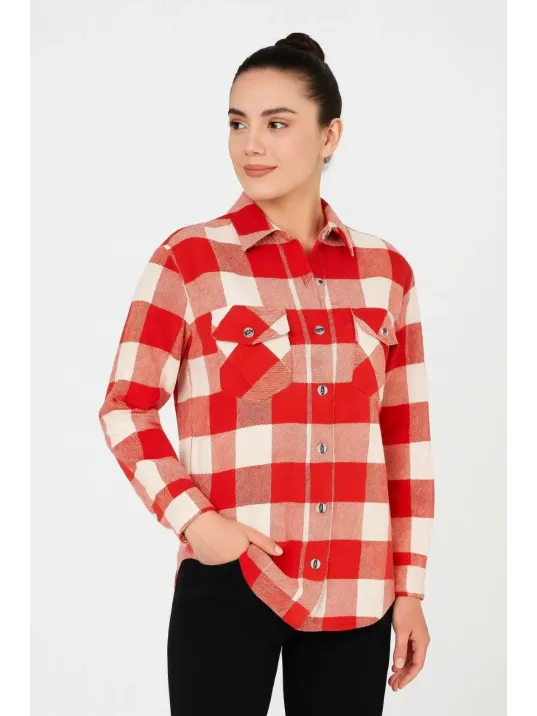 Kadın Oduncu Gömlek – Uzun Kollu, Şardonlu Kumaş, Kırmızı Beyaz Kareli Desen, Regular Fit, Çift Cepli, Manşetli Günlük Şık Stil - Bordo Kadın Oduncu Gömlek – Uzun Kollu, Şardonlu Kumaş, Kırmızı Beyaz Kareli Desen, Regular Fit, Çift Cepli, Manşetli Günlük Şık Stil - Bordo
