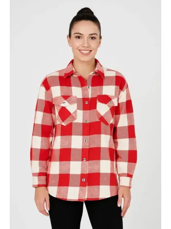 Kadın Oduncu Gömlek – Uzun Kollu, Şardonlu Kumaş, Kırmızı Beyaz Kareli Desen, Regular Fit, Çift Cepli, Manşetli Günlük Şık Stil - Bordo Kadın Oduncu Gömlek – Uzun Kollu, Şardonlu Kumaş, Kırmızı Beyaz Kareli Desen, Regular Fit, Çift Cepli, Manşetli Günlük Şık Stil - Bordo