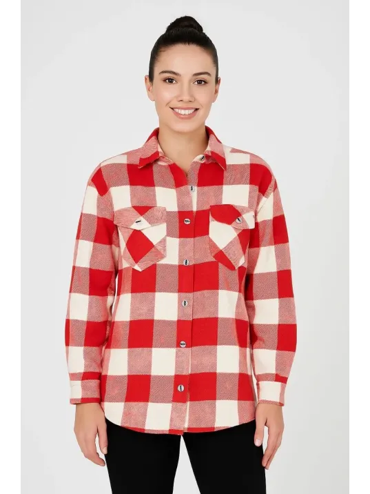 Kadın Oduncu Gömlek – Uzun Kollu, Şardonlu Kumaş, Kırmızı Beyaz Kareli Desen, Regular Fit, Çift Cepli, Manşetli Günlük Şık Stil - Bordo Kadın Oduncu Gömlek – Uzun Kollu, Şardonlu Kumaş, Kırmızı Beyaz Kareli Desen, Regular Fit, Çift Cepli, Manşetli Günlük Şık Stil - Bordo