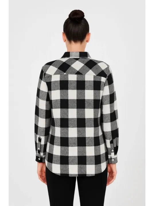 Kadın Oduncu Gömlek – Uzun Kollu, Şardonlu Kumaş, Kırmızı Beyaz Kareli Desen, Regular Fit, Çift Cepli, Manşetli Günlük Şık Stil - Siyah Kadın Oduncu Gömlek – Uzun Kollu, Şardonlu Kumaş, Kırmızı Beyaz Kareli Desen, Regular Fit, Çift Cepli, Manşetli Günlük Şık Stil - Siyah