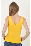 Kadın V Yaka Fırfır Detay Crop - Sarı