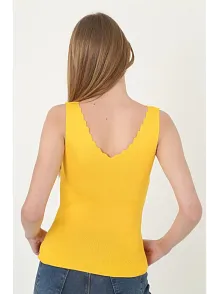 Kadın V Yaka Fırfır Detay Crop - Sarı