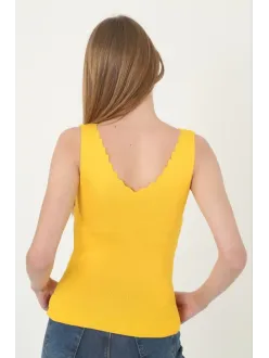 Kadın V Yaka Fırfır Detay Crop - Sarı