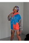 Kadın W Nakış İşlemeli Kapüşonlu Sweatshirt - Mavi