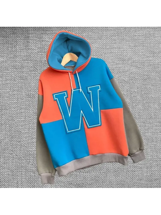 Kadın W Nakış İşlemeli Kapüşonlu Sweatshirt - Mavi