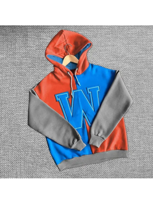 Kadın W Nakış İşlemeli Kapüşonlu Sweatshirt - Mavi