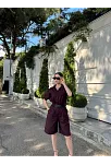 Kadın Yakalı Gömlek Kemerli Şortlu Takım - Bordo