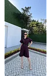 Kadın Yakalı Gömlek Kemerli Şortlu Takım - Bordo