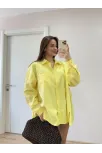 Poplin Kadın Yakalı Yandan Yırtmaçlı Arka Pens Detaylı Gömlek - Sarı
