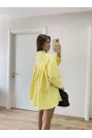 Poplin Kadın Yakalı Yandan Yırtmaçlı Arka Pens Detaylı Gömlek - Sarı