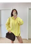 Poplin Kadın Yakalı Yandan Yırtmaçlı Arka Pens Detaylı Gömlek - Sarı