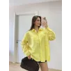 Poplin Kadın Yakalı Yandan Yırtmaçlı Arka Pens Detaylı Gömlek - Sarı