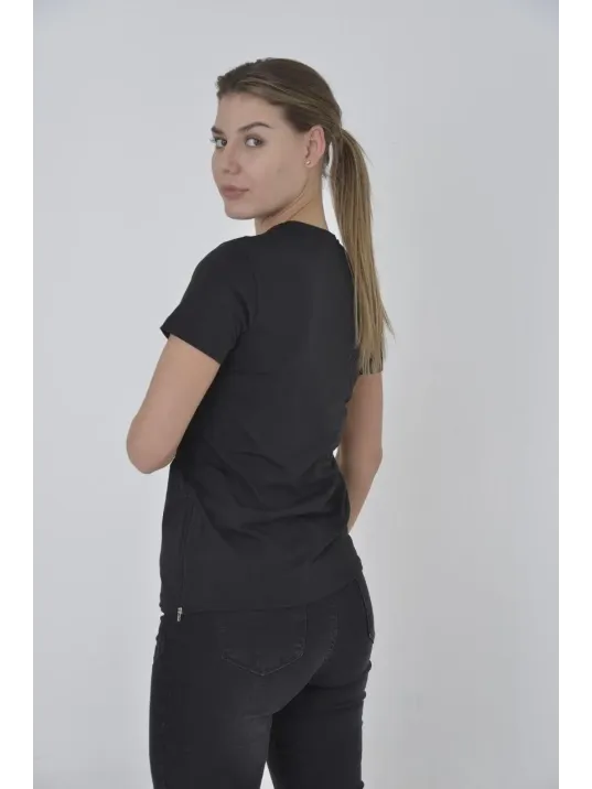Kadın Yandan Fermuarli Slim fit T-shirt - Siyah