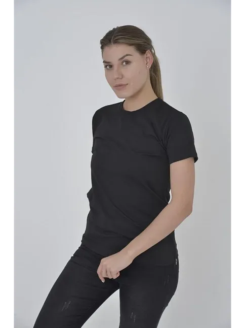 Kadın Yandan Fermuarli Slim Fit T-shirt - Siyah
