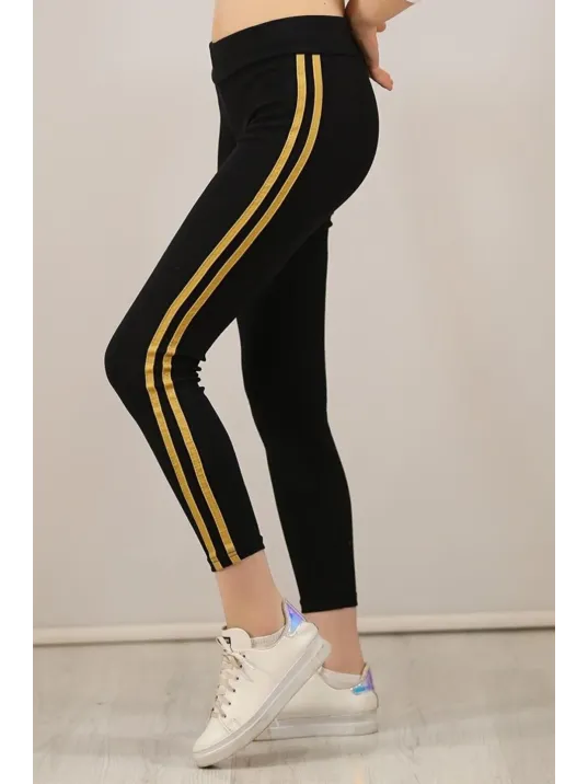 Kadın Yanı Sarı Şeritli Tayt - Siyah Kadın Yanı Sarı Şeritli Tayt - Siyah