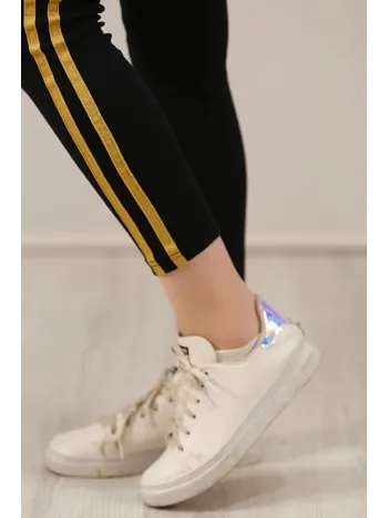 Kadın Yanı Sarı Şeritli Tayt - Siyah Kadın Yanı Sarı Şeritli Tayt - Siyah