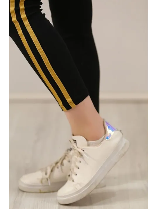 Kadın Yanı Sarı Şeritli Tayt - Siyah Kadın Yanı Sarı Şeritli Tayt - Siyah