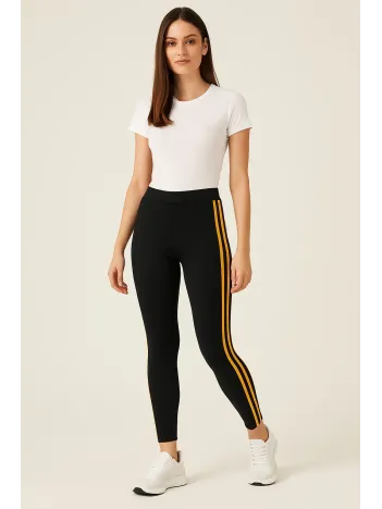 Kadın Yanı Sarı Şeritli Her Gardıropta Olması Gereken Tayt - Lacivert Kadın Yanı Sarı Şeritli Her Gardıropta Olması Gereken Tayt - Lacivert