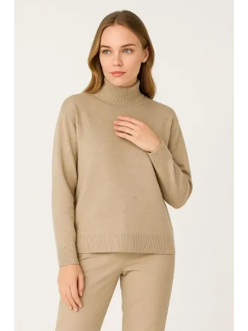 Kadın Yarım Boğaz Triko Kazak yumuşak dokulu Pamuklu ince Dokuma, uzun kollu Rahat Regular kalıp - Bej Kadın Yarım Boğaz Triko Kazak yumuşak dokulu Pamuklu ince Dokuma, uzun kollu Rahat Regular kalıp - Bej