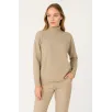 Kadın Yarım Boğaz Triko Kazak yumuşak dokulu Pamuklu ince Dokuma, uzun kollu Rahat Regular kalıp - Bej