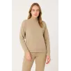 Kadın Yarım Boğaz Triko Kazak yumuşak dokulu Pamuklu ince Dokuma, uzun kollu Rahat Regular kalıp - Bej