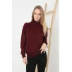 Kadın Yarım Boğaz Triko Kazak yumuşak dokulu Pamuklu ince Dokuma, uzun kollu Rahat Regular kalıp - Bordo