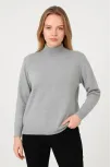 Kadın Yarım Boğaz Triko Kazak Yumuşak Dokulu Pamuklu İnce Dokuma, Uzun Kollu Rahat Regular Kalıp - Gri