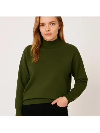 Kadın Yarım Boğaz Triko Kazak yumuşak dokulu Pamuklu ince Dokuma, uzun kollu Rahat Regular kalıp - Haki Kadın Yarım Boğaz Triko Kazak yumuşak dokulu Pamuklu ince Dokuma, uzun kollu Rahat Regular kalıp - Haki