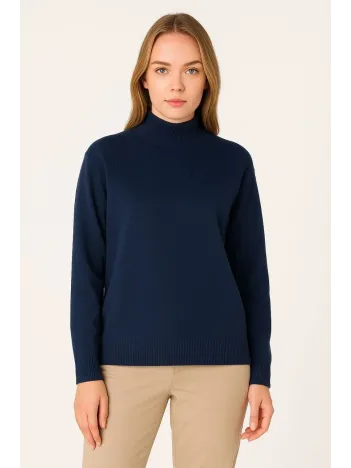 Kadın Yarım Boğaz Triko Kazak yumuşak dokulu Pamuklu ince Dokuma, uzun kollu Rahat Regular kalıp - Lacivert Kadın Yarım Boğaz Triko Kazak yumuşak dokulu Pamuklu ince Dokuma, uzun kollu Rahat Regular kalıp - Lacivert