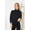 Kadın Yarım Boğaz Triko Kazak yumuşak dokulu Pamuklu ince Dokuma, uzun kollu Rahat Regular kalıp - Siyah