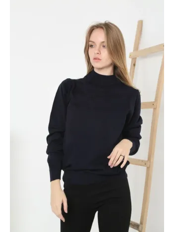 Kadın Yarım Boğaz Triko Kazak yumuşak dokulu Pamuklu ince Dokuma, uzun kollu Rahat Regular kalıp - Siyah