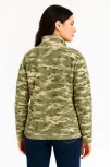 Kadın Yarım Fermuarlı Desenli Polar Sweat – Haki Kamuflaj Yakalı, Uzun Kollu, Oversize Rahat Kalıp - Haki