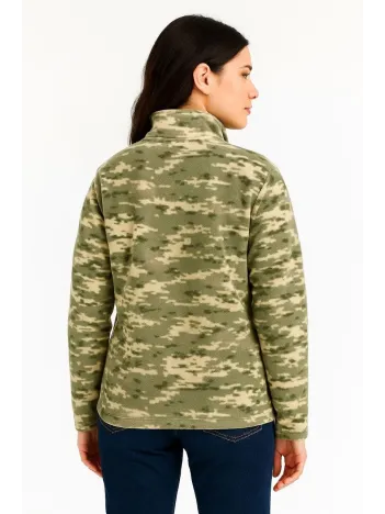 Kadın Yarım Fermuarlı Desenli Polar Sweat – Haki Kamuflaj Yakalı, Uzun Kollu, Oversize Rahat Kalıp - Haki Kadın Yarım Fermuarlı Desenli Polar Sweat – Haki Kamuflaj Yakalı, Uzun Kollu, Oversize Rahat Kalıp - Haki