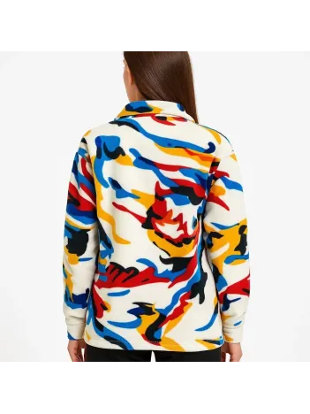 Kadın Yarım Fermuarlı Desenli Polar Sweat – Renkli Abstract Desen Yakalı, Uzun Kollu, Oversize Rahat Kalıp - Beyaz Kadın Yarım Fermuarlı Desenli Polar Sweat – Renkli Abstract Desen Yakalı, Uzun Kollu, Oversize Rahat Kalıp - Beyaz