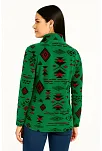 Kadın Yarım Fermuarlı Desenli Polar Sweat Tribal Etnik Desen Yakalı, Uzun Kollu, Oversize Rahat Kalıp - Yeşil