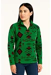 Kadın Yarım Fermuarlı Desenli Polar Sweat Tribal Etnik Desen Yakalı, Uzun Kollu, Oversize Rahat Kalıp - Yeşil