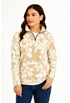 Kadın Yarım Fermuarlı Desenli Polar Sweat Yakalı, Uzun Kollu, Oversize Rahat Kalıp - Bej