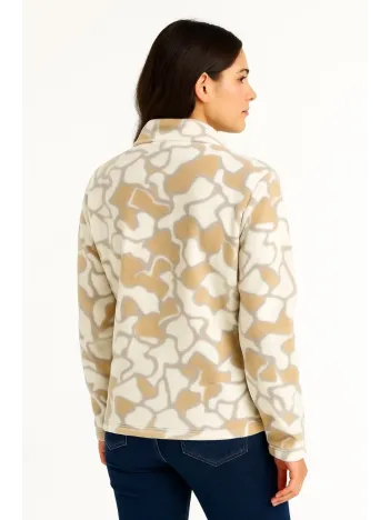 KADIN Yarım Fermuarlı Desenli Polar Sweat Yakalı, Uzun Kollu, Oversize Rahat Kalıp - Bej KADIN Yarım Fermuarlı Desenli Polar Sweat Yakalı, Uzun Kollu, Oversize Rahat Kalıp - Bej
