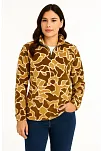 Kadın Yarım Fermuarlı Desenli Polar Sweat Yakalı, Uzun Kollu, Oversize Rahat Kalıp - Kahverengi