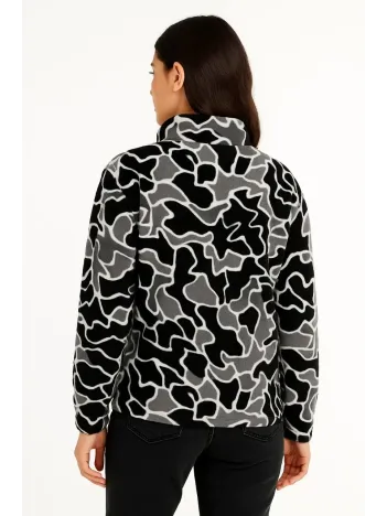 KADIN Yarım Fermuarlı Desenli Polar Sweat Yakalı, Uzun Kollu, Oversize Rahat Kalıp - Siyah KADIN Yarım Fermuarlı Desenli Polar Sweat Yakalı, Uzun Kollu, Oversize Rahat Kalıp - Siyah