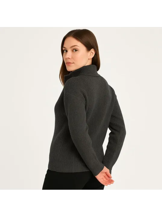 Kadın Yarım Fermuarlı Triko Kazak – Selanik Örgü, Dik Yaka, Pamuklu Dokuma, Oversize Uzun Kollu Kışlık Model - Füme Kadın Yarım Fermuarlı Triko Kazak – Selanik Örgü, Dik Yaka, Pamuklu Dokuma, Oversize Uzun Kollu Kışlık Model - Füme