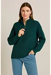 Kadın Yarım Fermuarlı Triko Kazak – Selanik Örgü, Dik Yaka, Pamuklu Dokuma, Oversize Uzun Kollu Kışlık Model - Haki