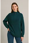 Kadın Yarım Fermuarlı Triko Kazak – Selanik Örgü, Dik Yaka, Pamuklu Dokuma, Oversize Uzun Kollu Kışlık Model - Haki