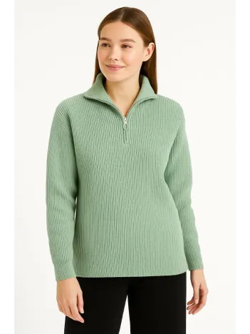 Kadın Yarım Fermuarlı Triko Kazak – Selanik Örgü, Dik Yaka, Pamuklu Dokuma, Oversize Uzun Kollu Kışlık Model - Mint Yeşili Kadın Yarım Fermuarlı Triko Kazak – Selanik Örgü, Dik Yaka, Pamuklu Dokuma, Oversize Uzun Kollu Kışlık Model - Mint Yeşili