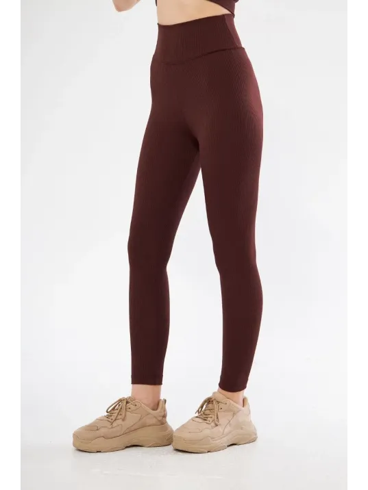 Kadın Fitilli Full Likralı Yüksek Bel Toparlayıcı Tayt Günlük Ve Spor Kullanım - Bordo