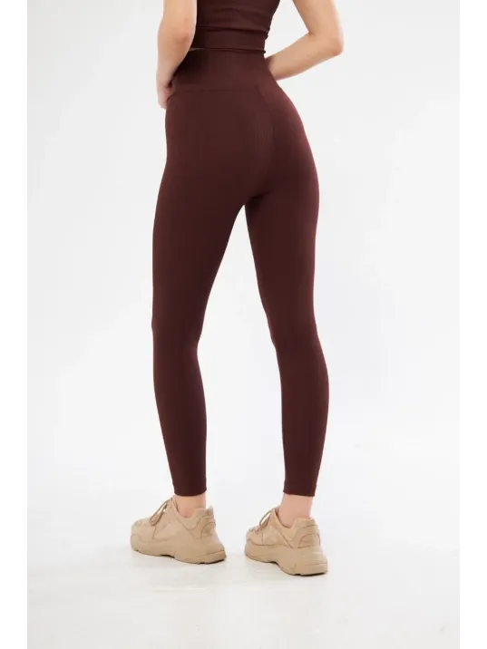 Kadın Fitilli Full Likralı Yüksek Bel Toparlayıcı Tayt Günlük Ve Spor Kullanım - Bordo